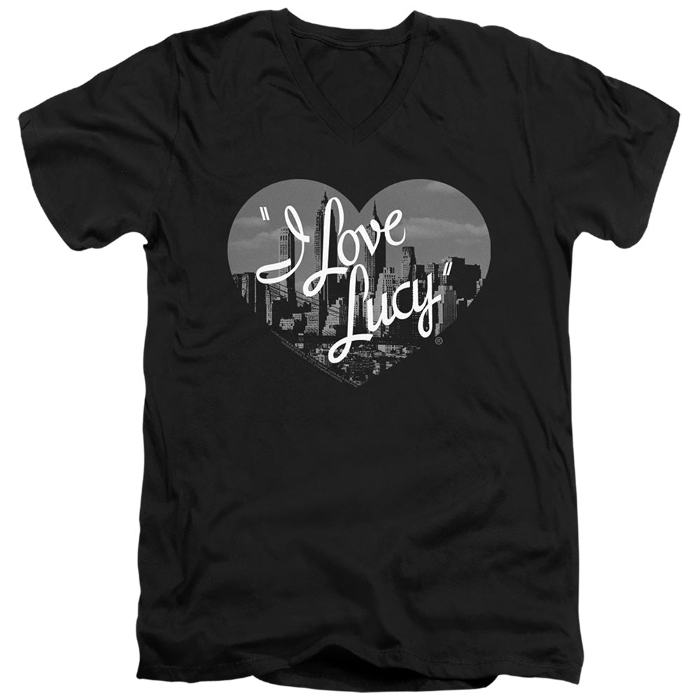 I Love Lucy Nostaic City Mens Slim Fit V-Neck T Shirt Black Officially Licensed