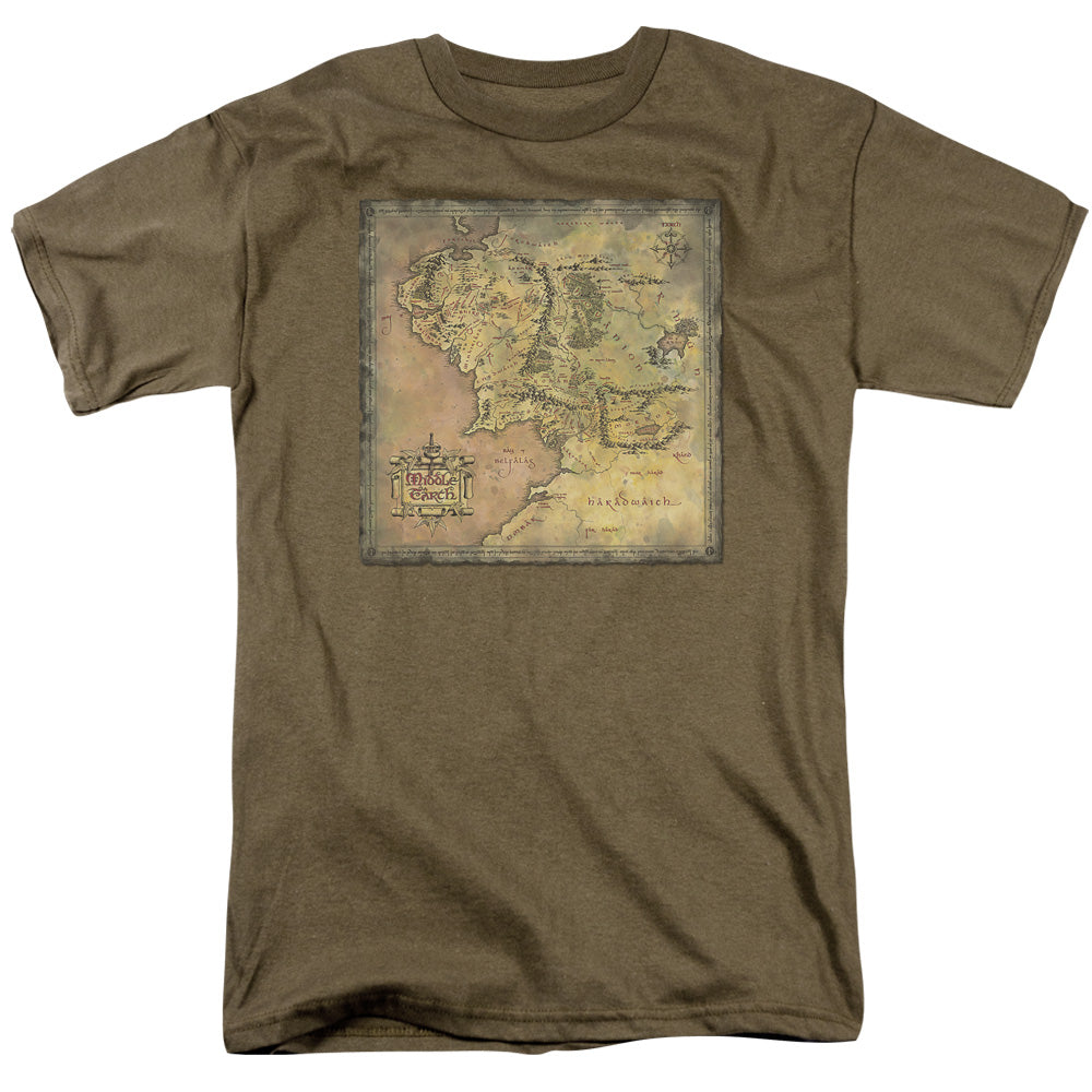Lord of the Rings Middle Earth Map Mens T Shirt Safari Green Officially Licensed