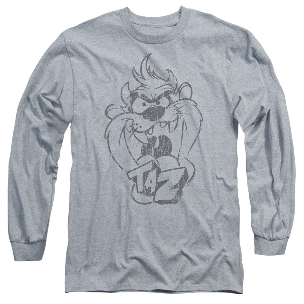 Looney Tunes Faded Taz Mens Long Sleeve Shirt Athletic Heather Officially Licensed Officially Licensed