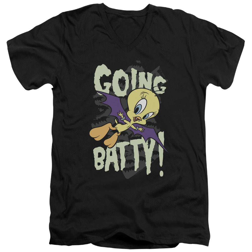 Looney Tunes Going Batty Mens Slim Fit V-Neck T Shirt Black Officially Licensed