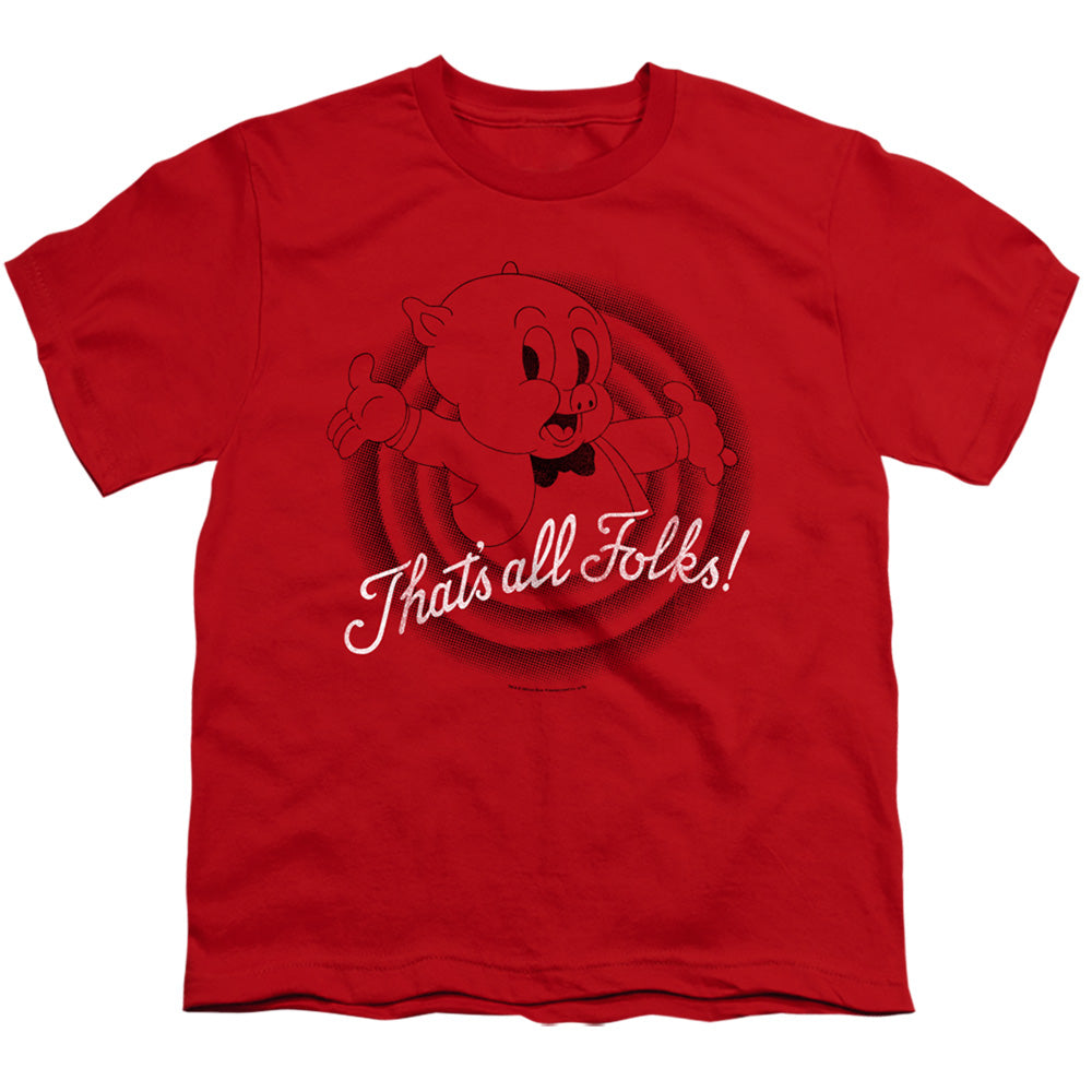 Looney Tunes Thats All Folks Kids Youth T Shirt Red Officially Licensed