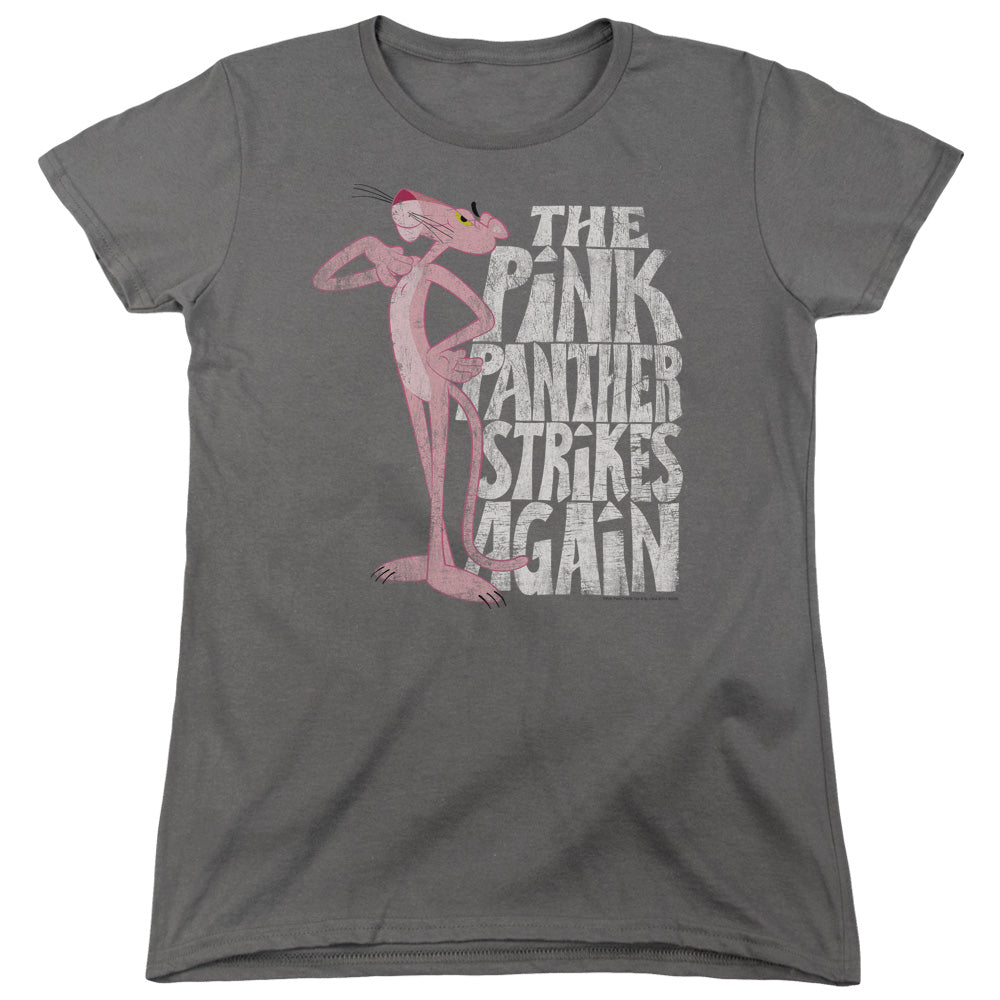 Pink Panther Strikes Again Womens T Shirt Charcoal Officially Licensed