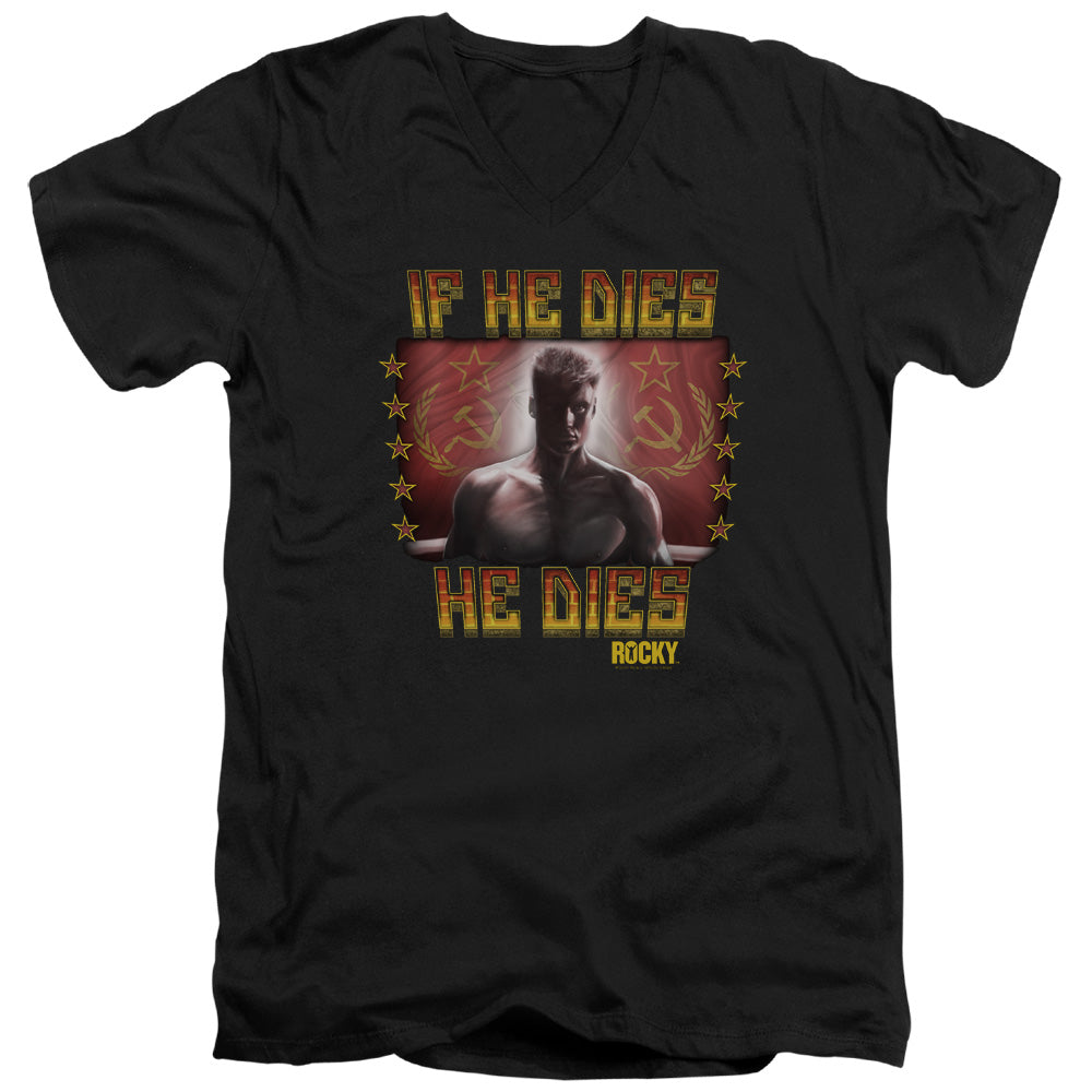 Rocky IV Condolences Mens Slim Fit V-Neck T Shirt Black Officially Licensed