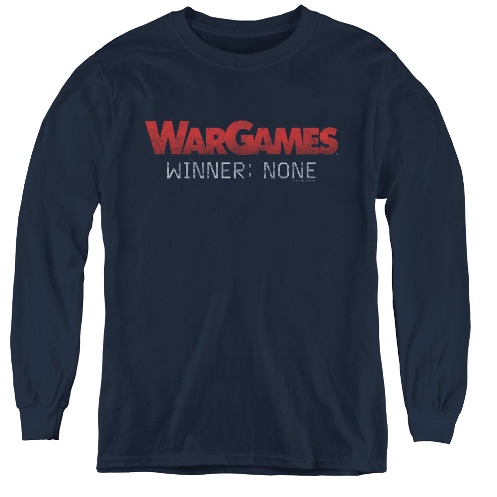 WarGames No Winners Long Sleeve Kids Youth T Shirt Navy Blue Officially Licensed