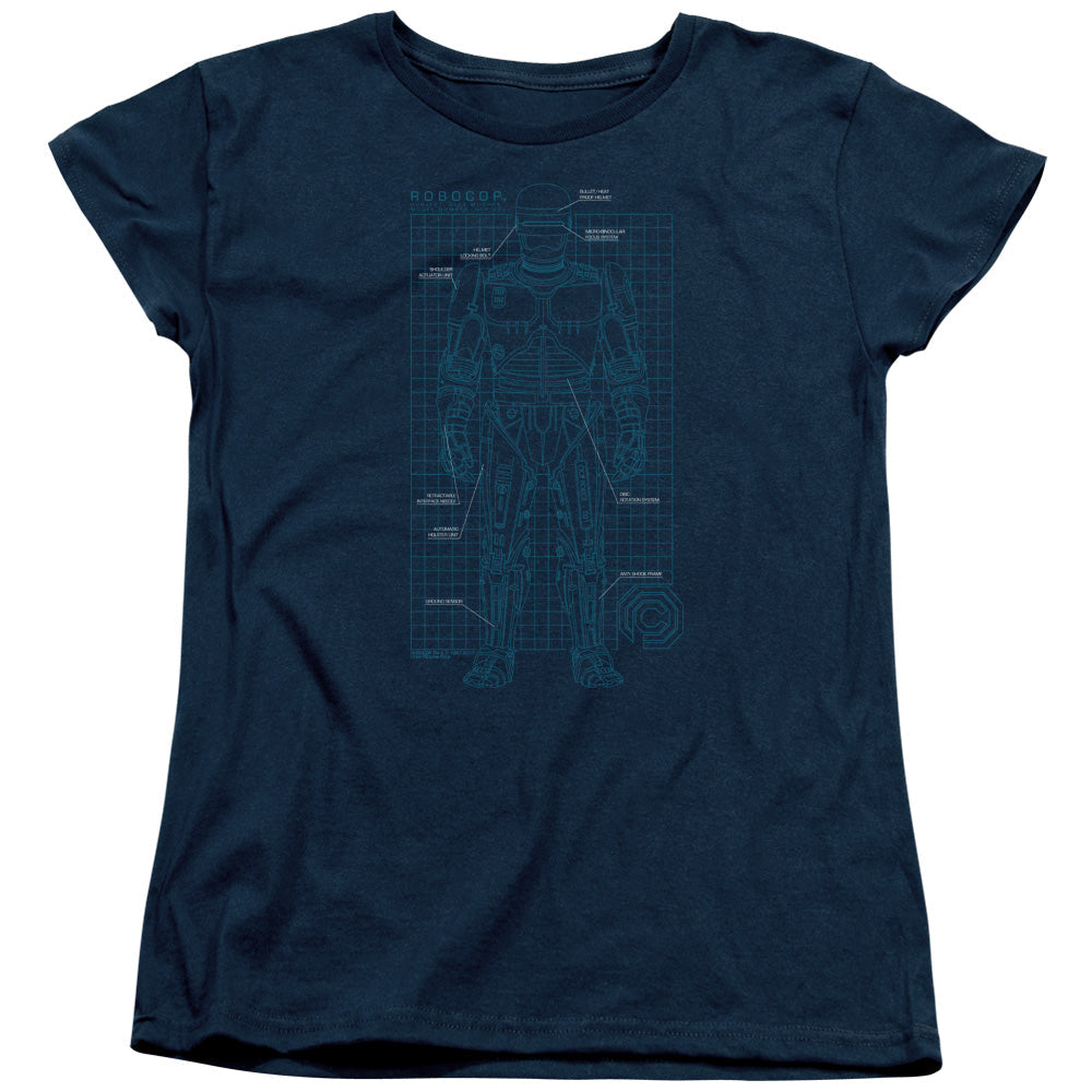 Robocop Schematic Womens T Shirt Navy Blue Officially Licensed