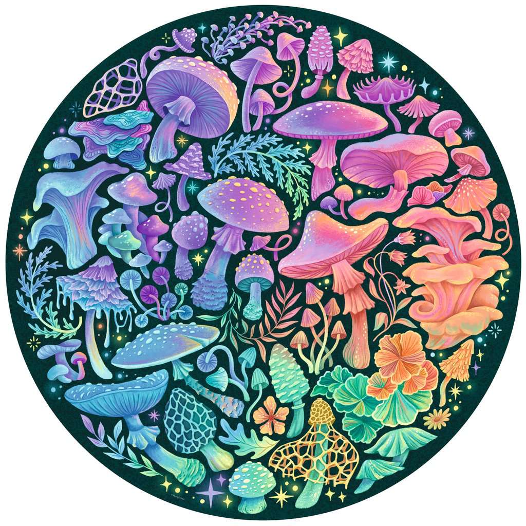 Mushrooms "Circle of Colors" 500 Piece Round Jigsaw Puzzle Ravensburger