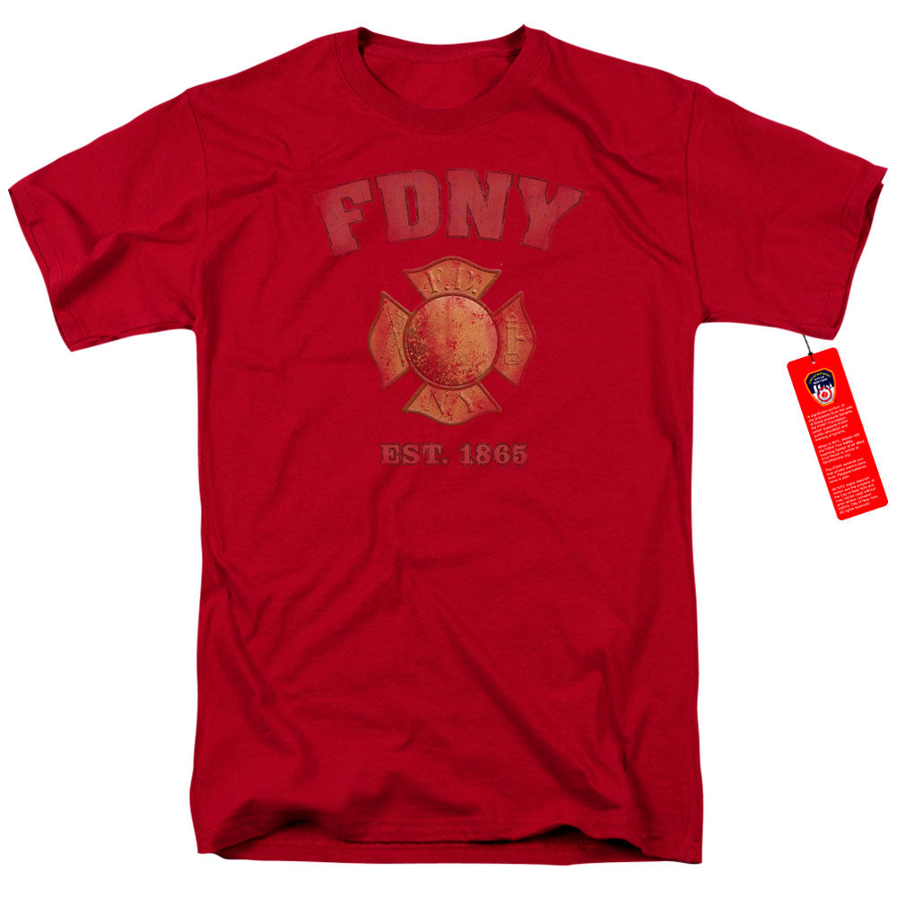New York City Fdny Vintage Badge Mens T Shirt Cardinal Officially Licensed