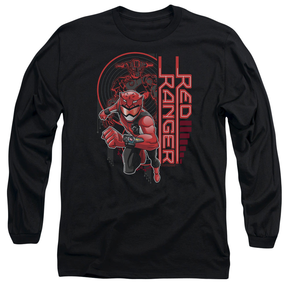 Power Rangers Red Ranger Mens Long Sleeve Shirt Black Officially Licensed