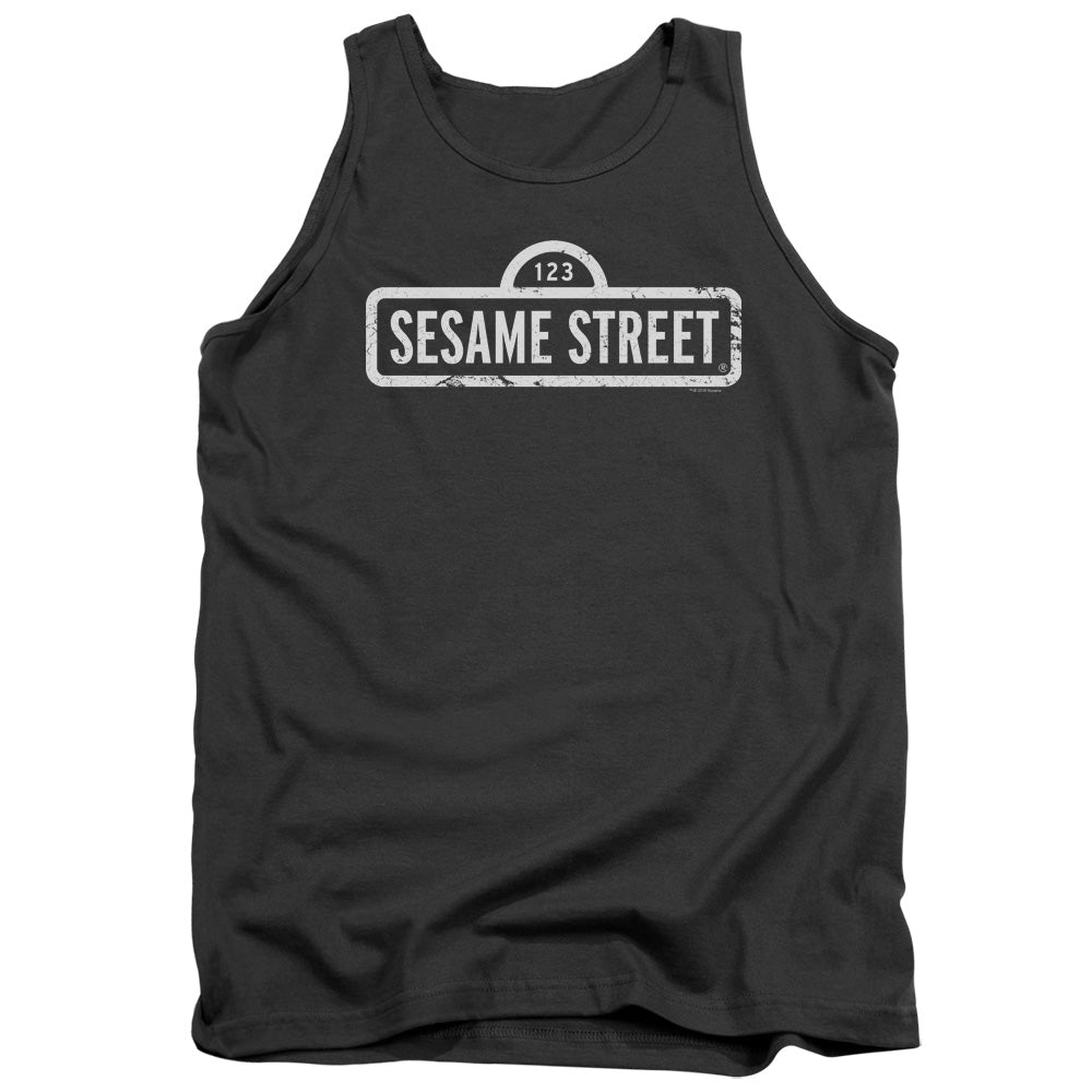 Sesame Street One Color Logo Mens Tank Top Shirt Charcoal Officially Licensed