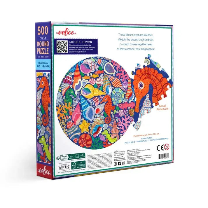 Seahorses, Shells & Coral 500 Piece Round Jigsaw Puzzle eeBoo