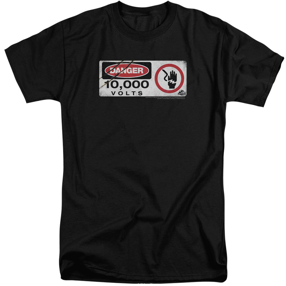 Jurassic Park Electric Fence Sign Mens Tall T Shirt Black