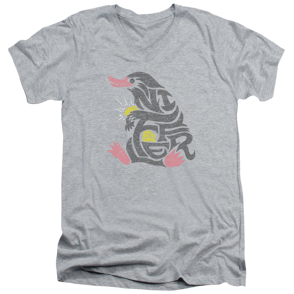 Fantastic Beasts Niffler Mens Slim Fit V-Neck T Shirt Athletic Heather Officially Licensed