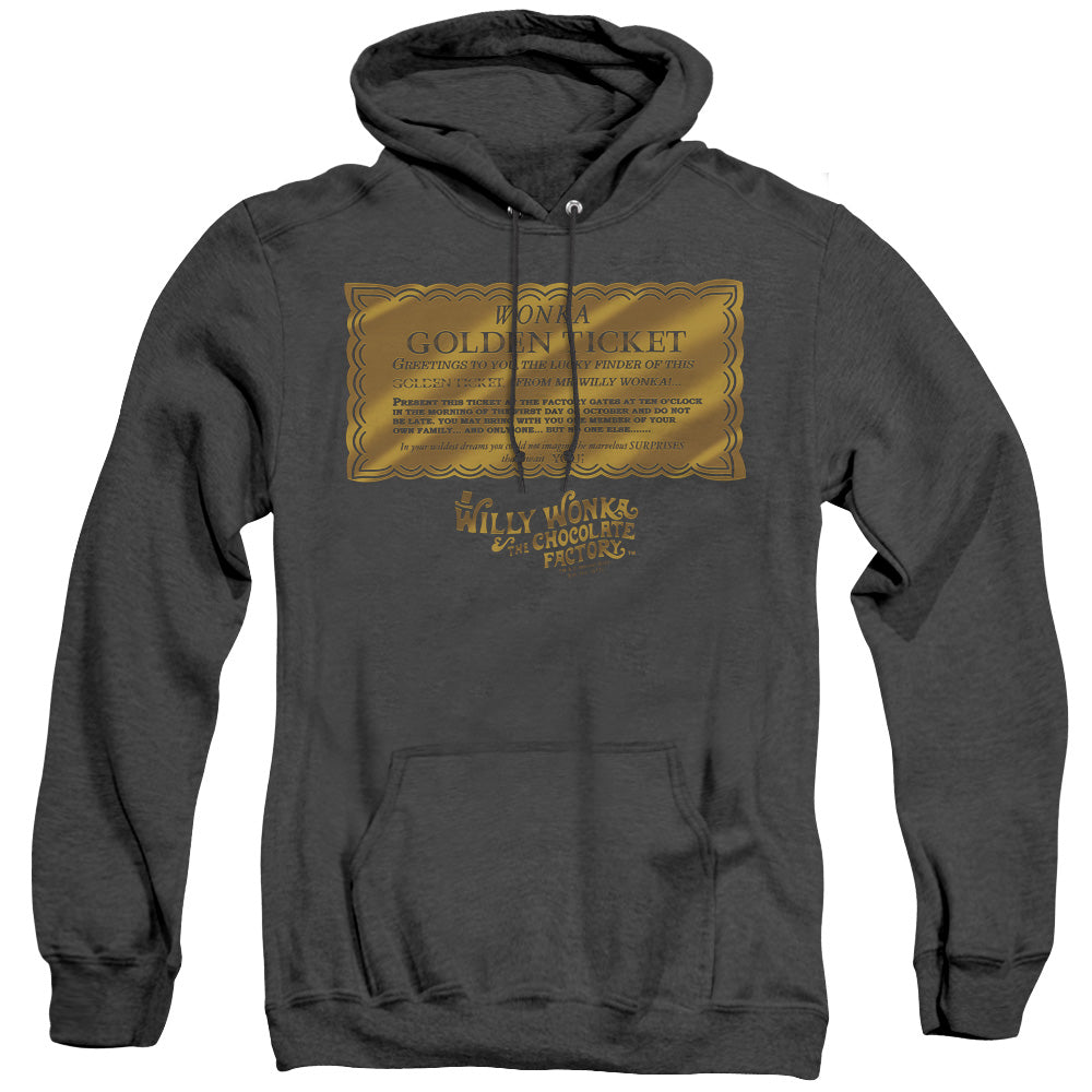 Willy Wonka And The Chocolate Factory Golden Ticket Heather Mens Hoodie Black Officially Licensed
