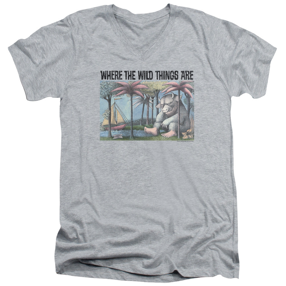 Where The Wild Things Are Cover Art Mens Slim Fit V-Neck T Shirt Athletic Heather Officially Licensed