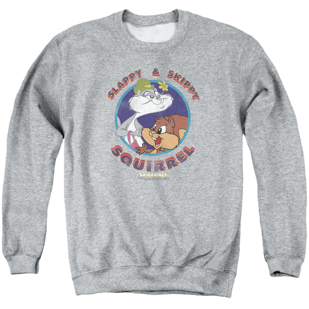 Animaniacs Slappy And Skippy Squirrel Mens Crewneck Sweatshirt Athletic Heather Officially Licensed