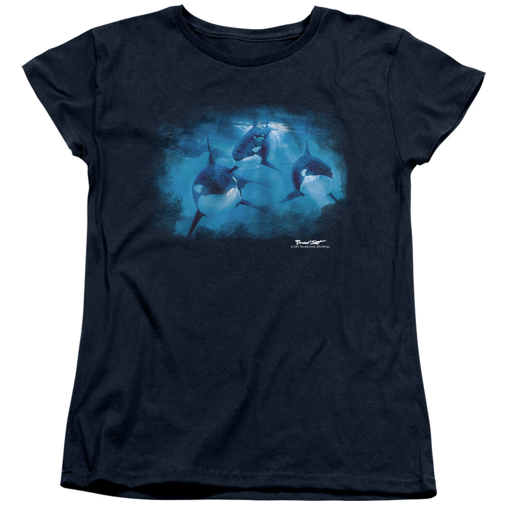 Wildlife Pod Of Orcas Womens T Shirt Navy