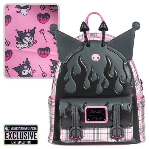 Sanrio Kuromi Flames and Plaid Mini-Backpack - Entertainment Earth Exclusive