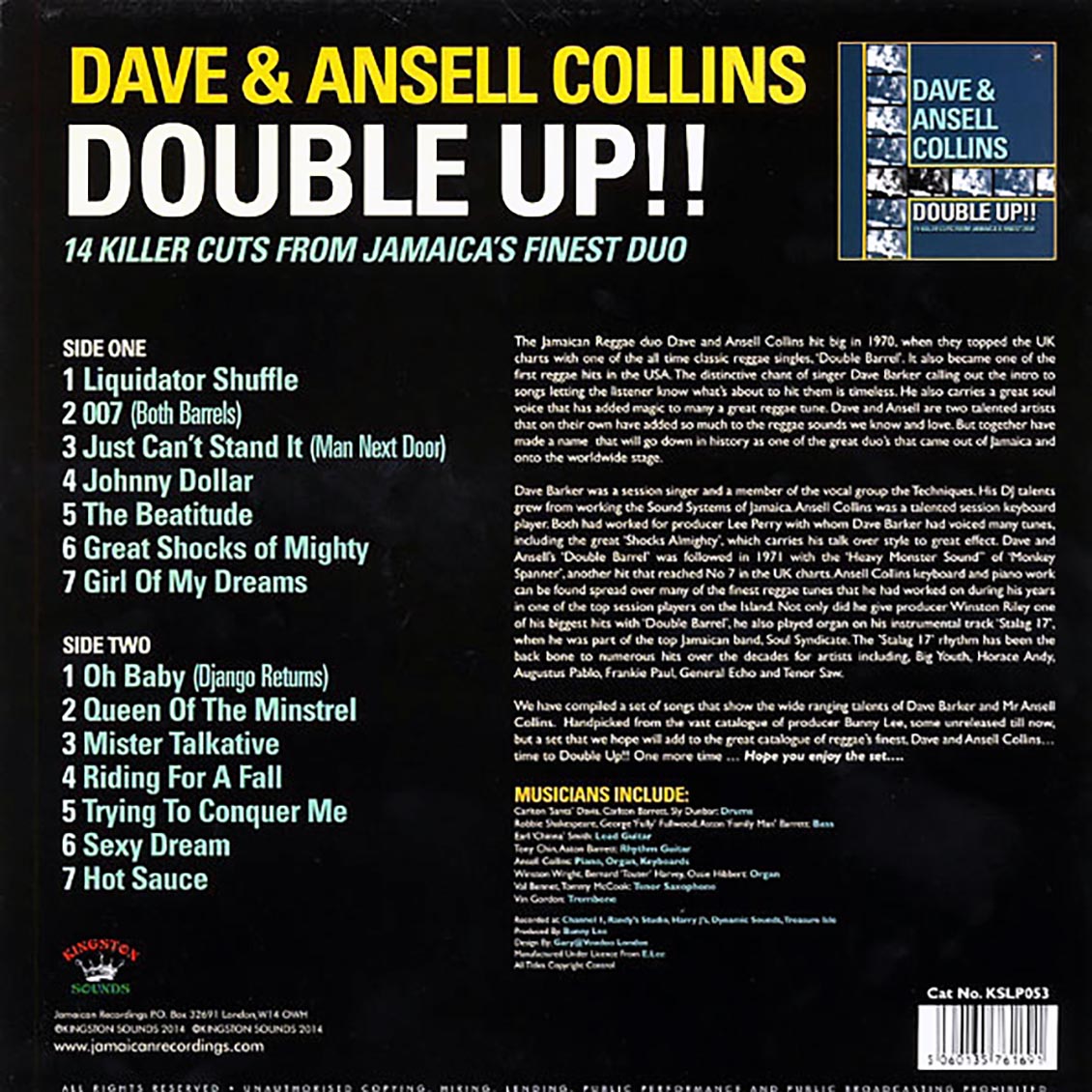 Dave & Ansel Collins - Double Up!! 18 Killer Cuts From Jamaica's Finest Duo (180g) [New Vinyl LP]