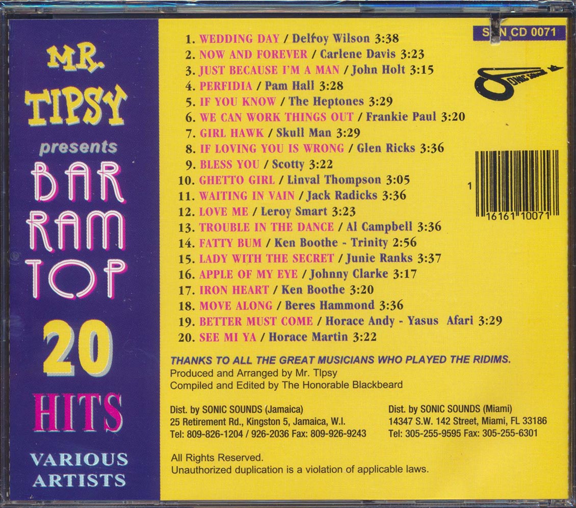 Ken Boothe, Frankie Paul, The Heptones, Etc. - Mr. Tipsy Presents Bar Ram Top 20 Hits (20 tracks) [New CD]