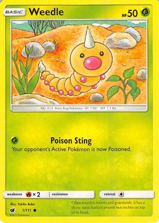 Weedle 001/111 - SM  Crimson Invasion Reverse Holofoil