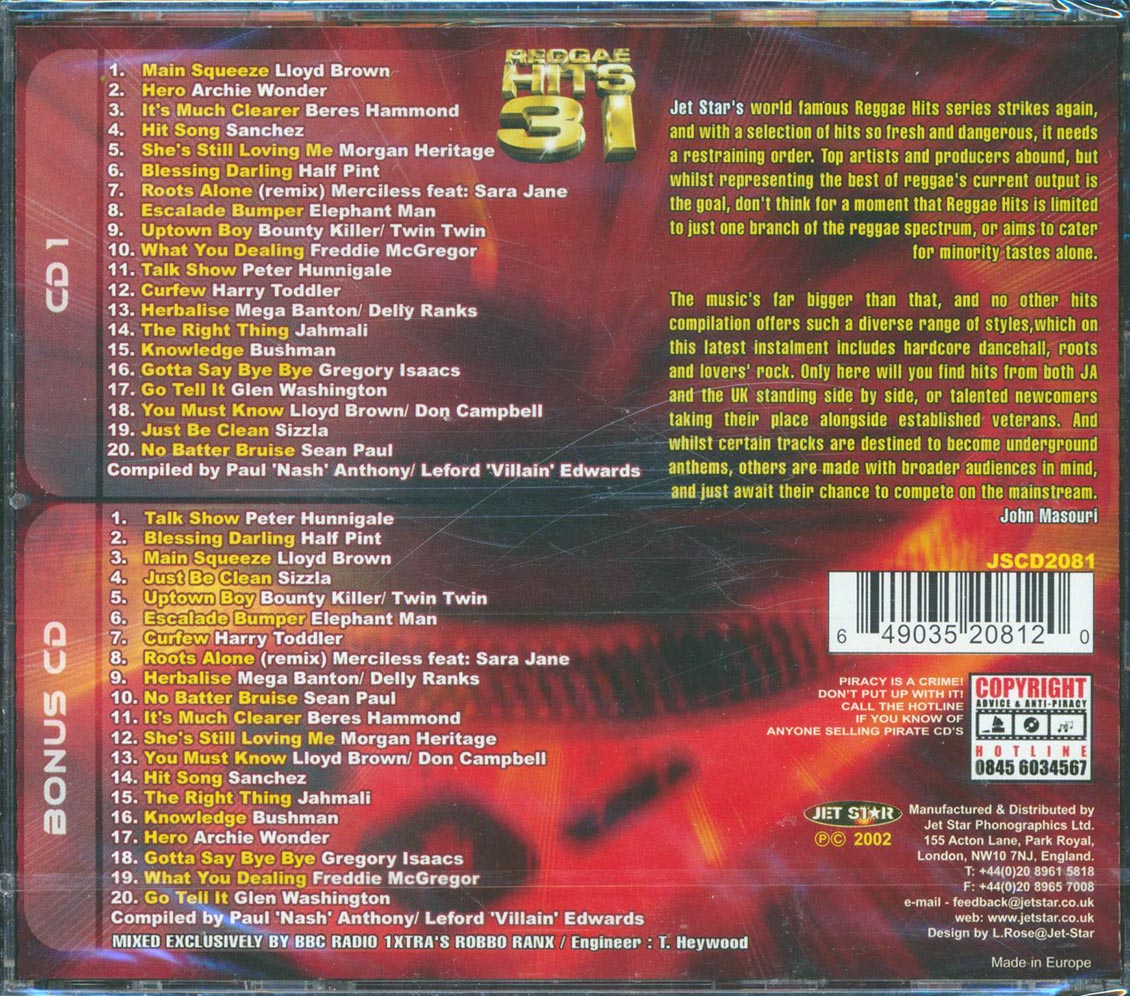 Half Pint, Bushman, Beres Hammond, Etc. - Reggae Hits Volume 31 (40 tracks) (2xCD) [New CD]
