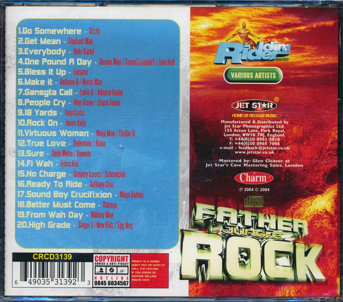 Sizzla, Luciano, Jr. Kelly, Etc. - Riddim Rider: Father Jungle Rock (Can't Satisfy Her Rhythm) (rhythm: "Father Jungle Rock/Can't Satisfy Her") (20 tracks) [New CD]