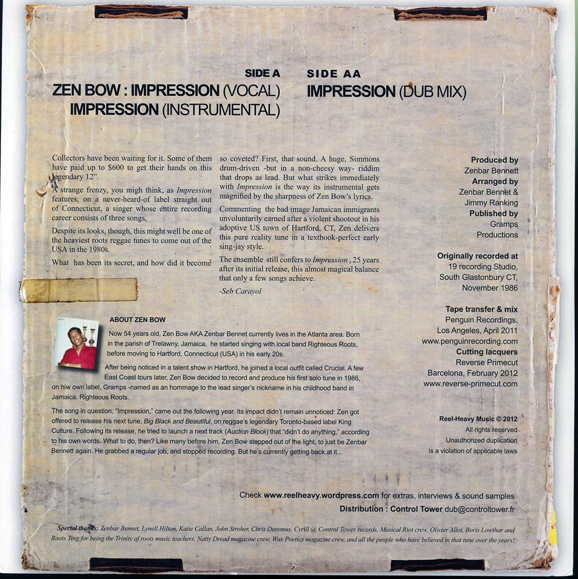 Zen Bow - Impression; Instrumental  /  Dub Mix (2012 FIRST PRESS) [New Vinyl 12"]