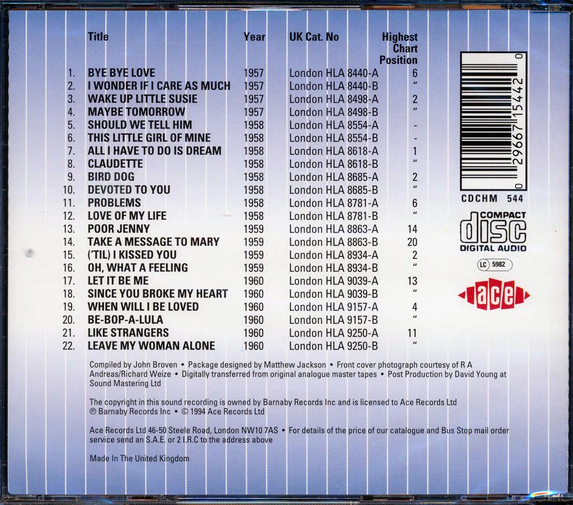 The Everly Brothers - Original British Hit Singles (22 tracks) [New CD]