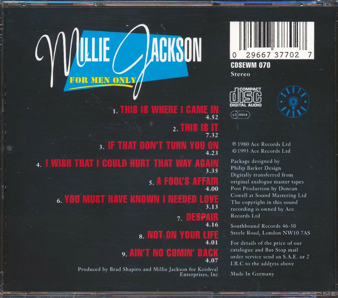 Millie Jackson - For Men Only [New CD]