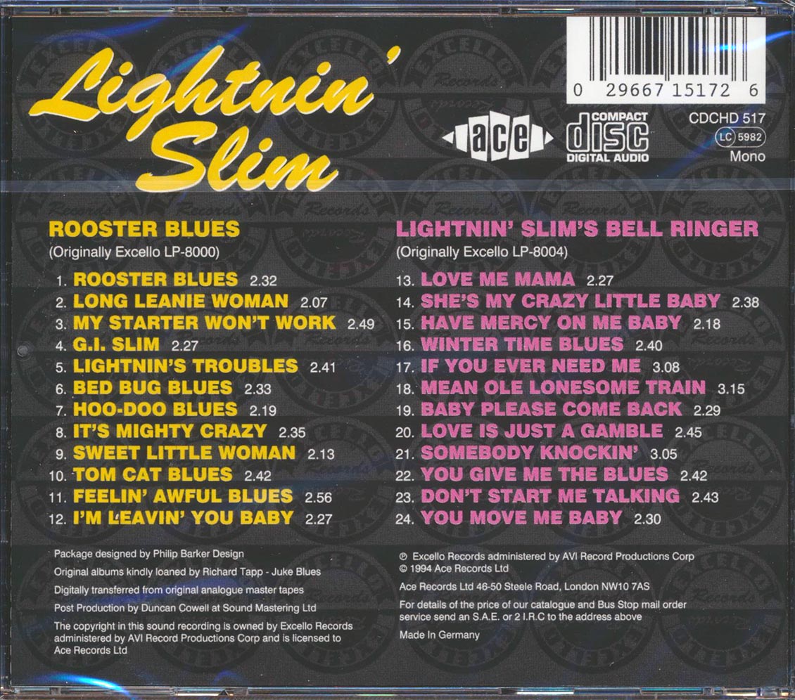 Lightnin' Slim - Rooster Blues + Lightnin Slim's Bell Ringer (24 tracks) [New CD]