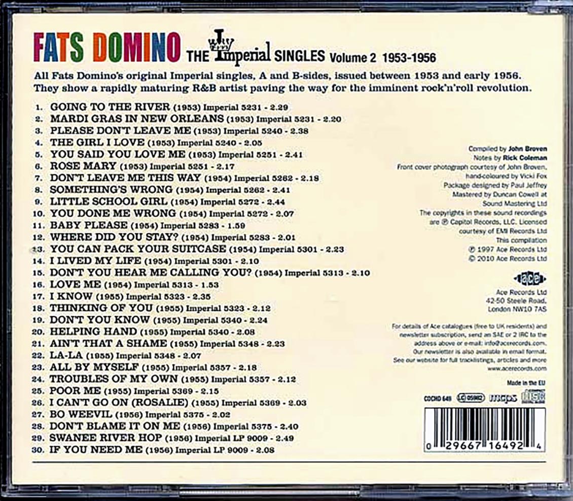 Fats Domino - The Imperial Singles Volume 2: 1953-1956 (30 tracks) [New CD]