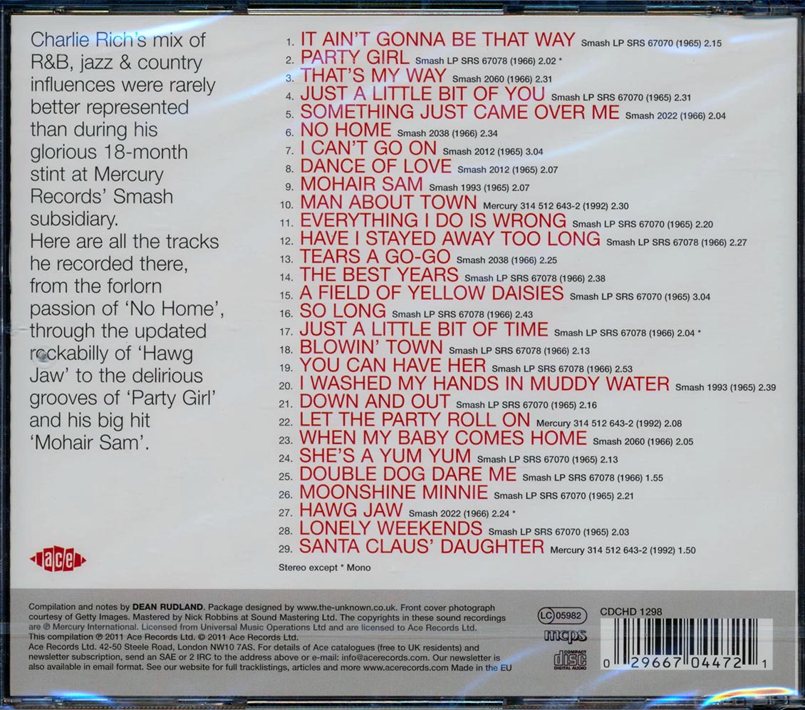 Charlie Rich - It Ain't Gonna Be That Way: The Complete Smash Sessions (29 tracks) [New CD]