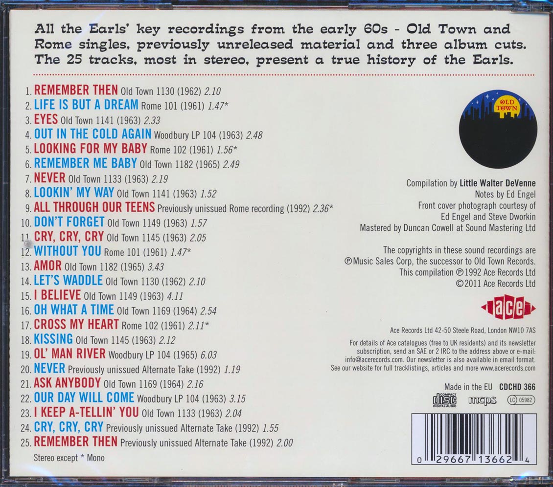 The Earls - Remember Then: The Best Of The Earls (25 tracks) [New CD]