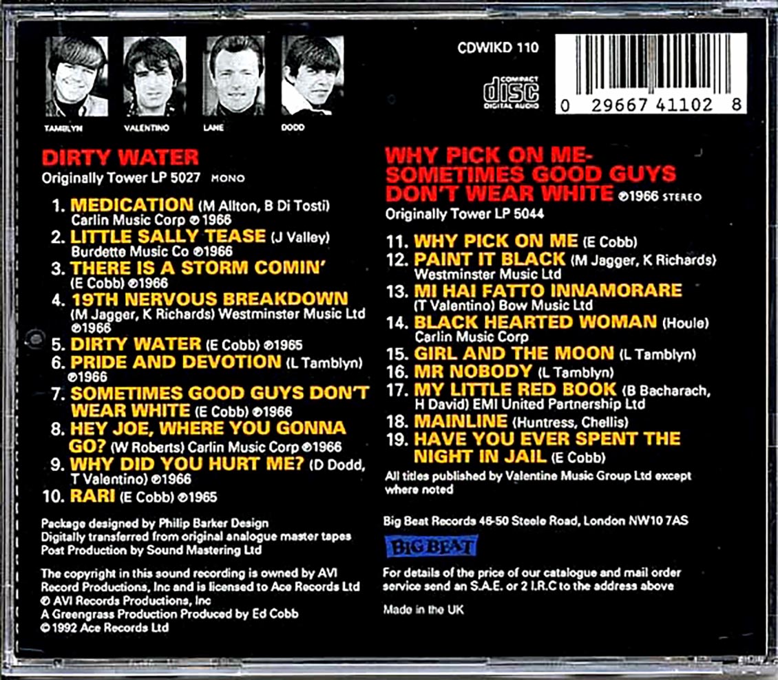 The Standells - Dirty Water + Why Pick On Me Sometimes Good Guys Don't Wear White [New CD]