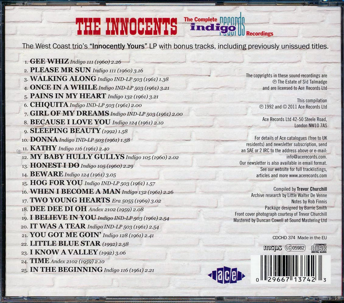 The Innocents - The Complete Indigo Recordings (25 tracks) [New CD]