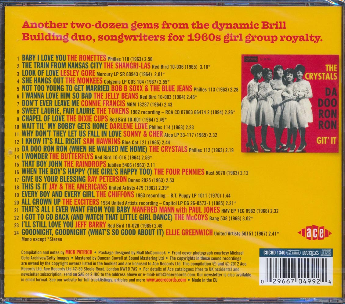 Various - Da Doo Ron Ron: More From The Ellie Greenwich & Jeff Barry Songbook (24 tracks) [New CD]