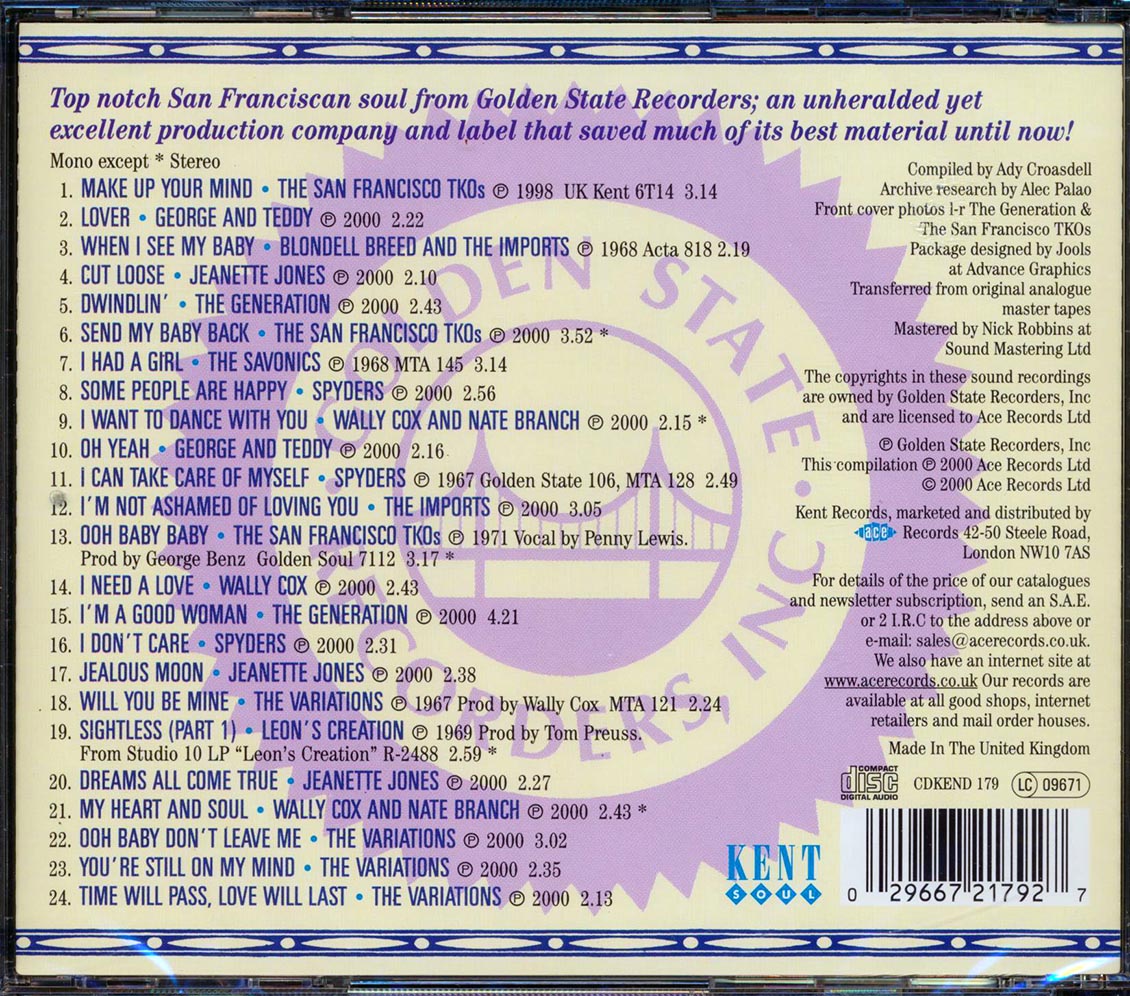 Various - Golden State Soul (24 tracks) [New CD]