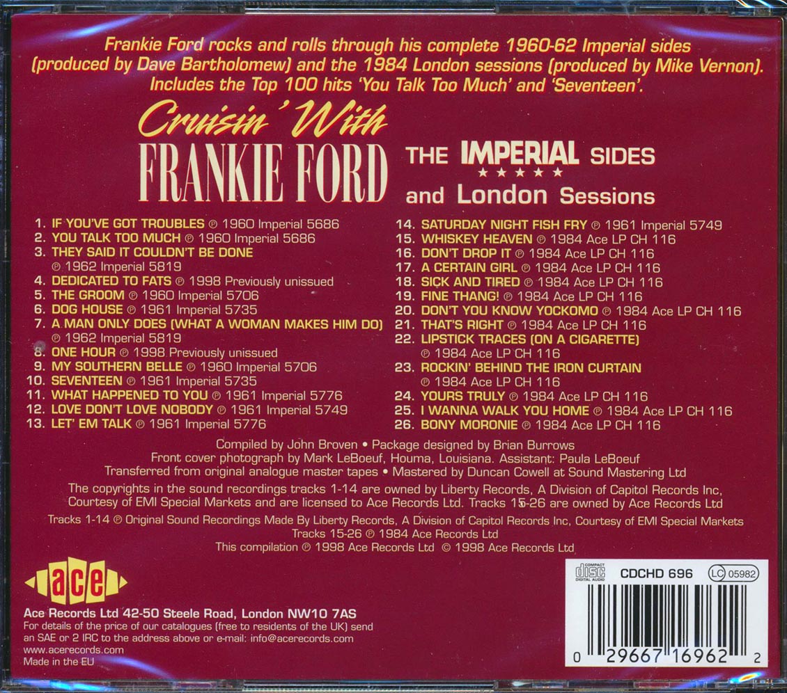 Frankie Ford - Cruisin With Frankie Ford: The Imperial Sides And London Sessions (26 tracks) [New CD]