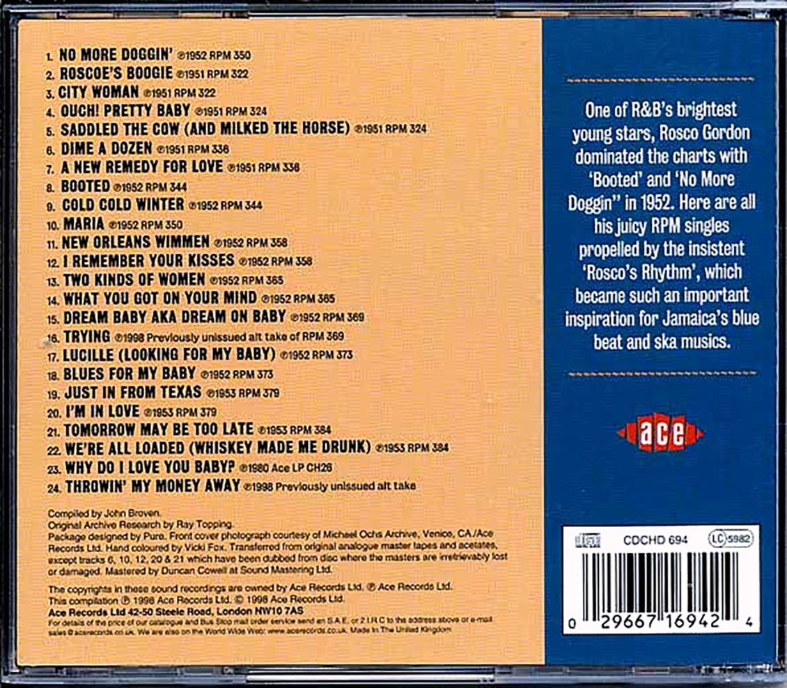 Rosco Gordon - Bootin: The Best Of The RPM Years (24 tracks) [New CD]
