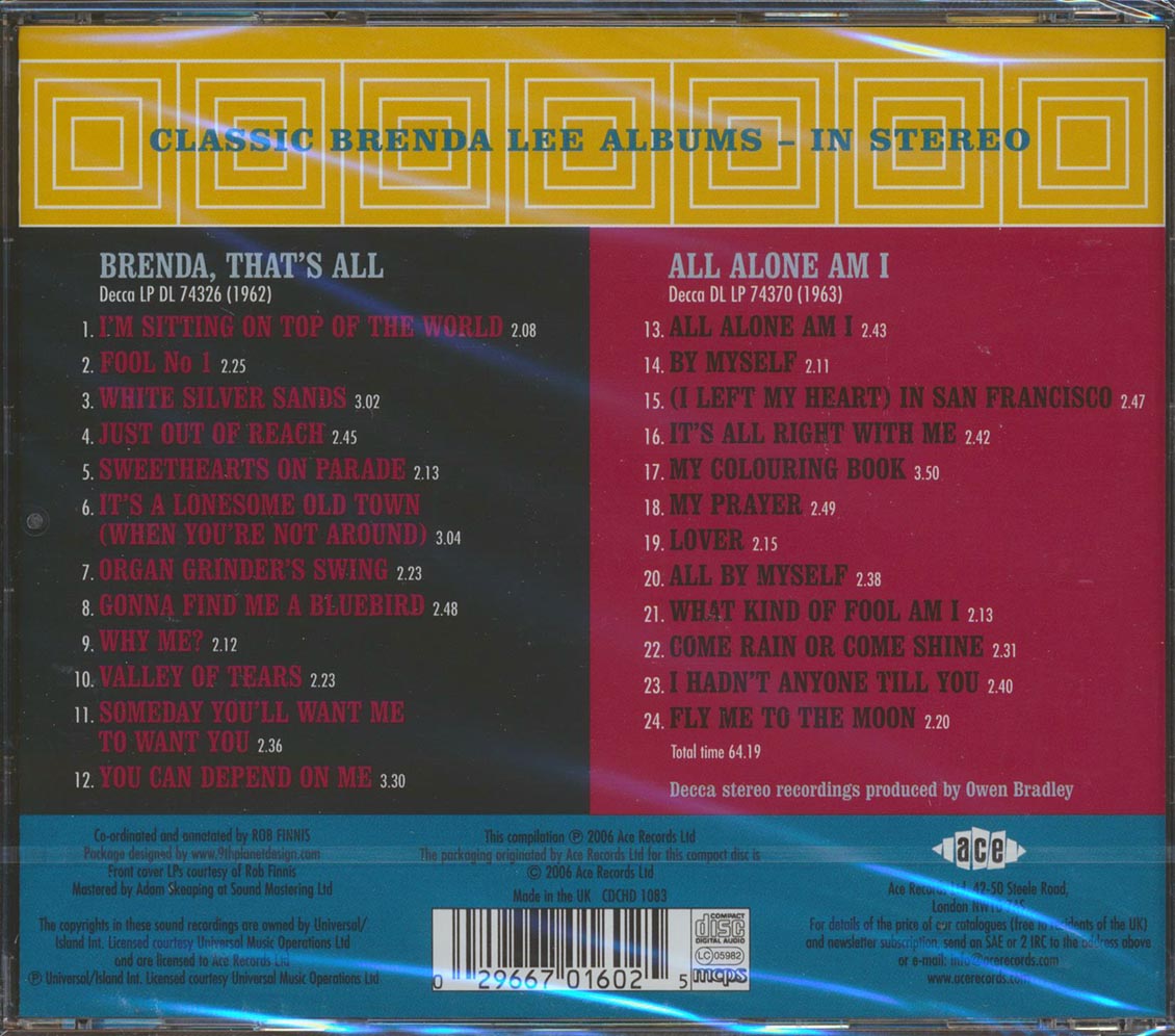 Brenda Lee - Brenda, That's All + All Alone Am I (24 tracks) [New CD]