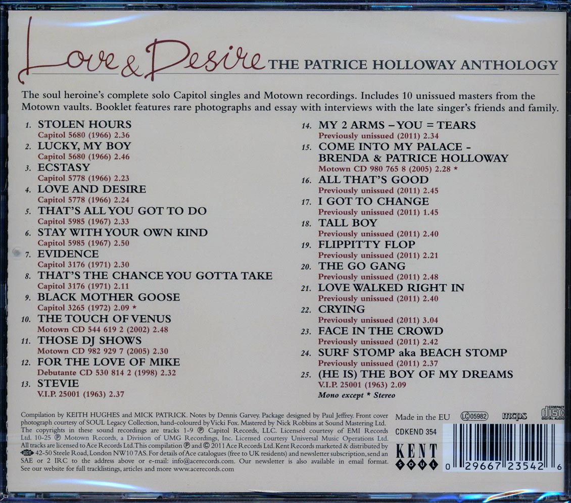 Patrice Holloway - Love & Desire: The Patrice Holloway Anthology (25 tracks) [New CD]