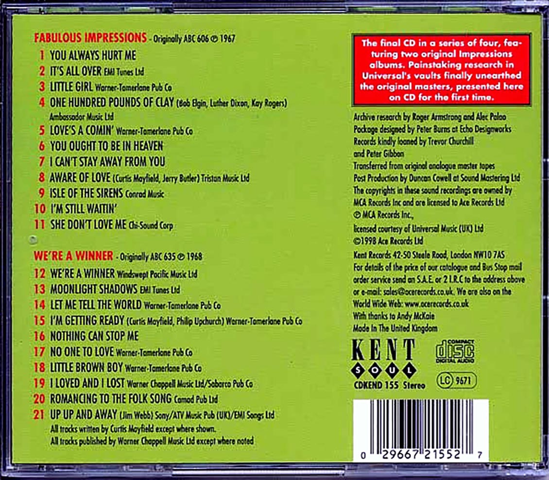 The Impressions - The Fabulous Impressions + We're A Winner (21 tracks) [New CD]