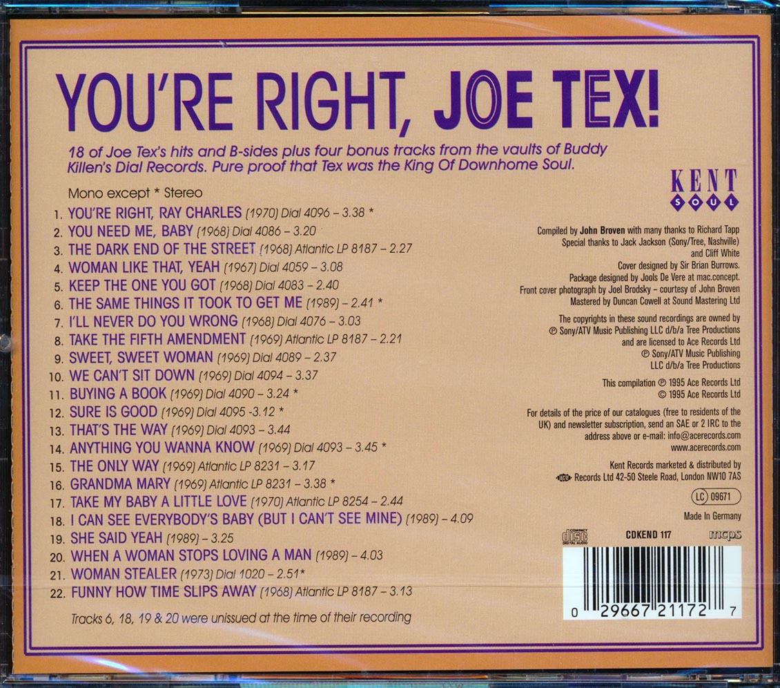 Joe Tex - You're Right Joe Tex (22 tracks) [New CD]