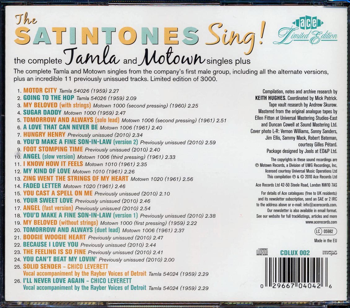 The Satintones - The Satintones Sing: The Complete Tamla And Motown Singles Plus (26 tracks) [New CD]