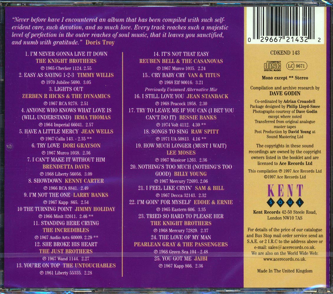 Various - Dave Godin's Deep Soul Treasures Taken From The Vaults Volume 1 (25 tracks) [New CD]