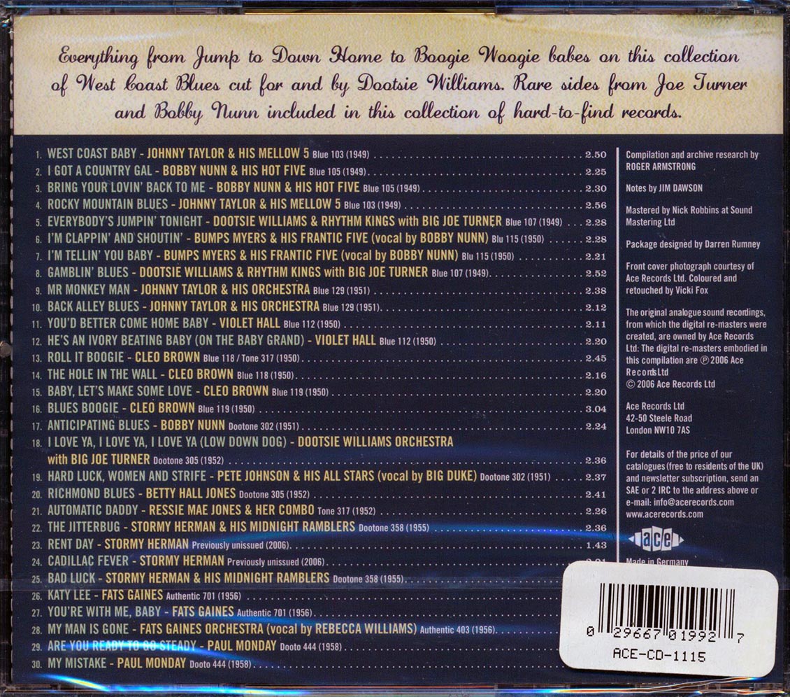 Various - Blues For Dootsie: The Blue & Dootone Sides (30 tracks) [New CD]