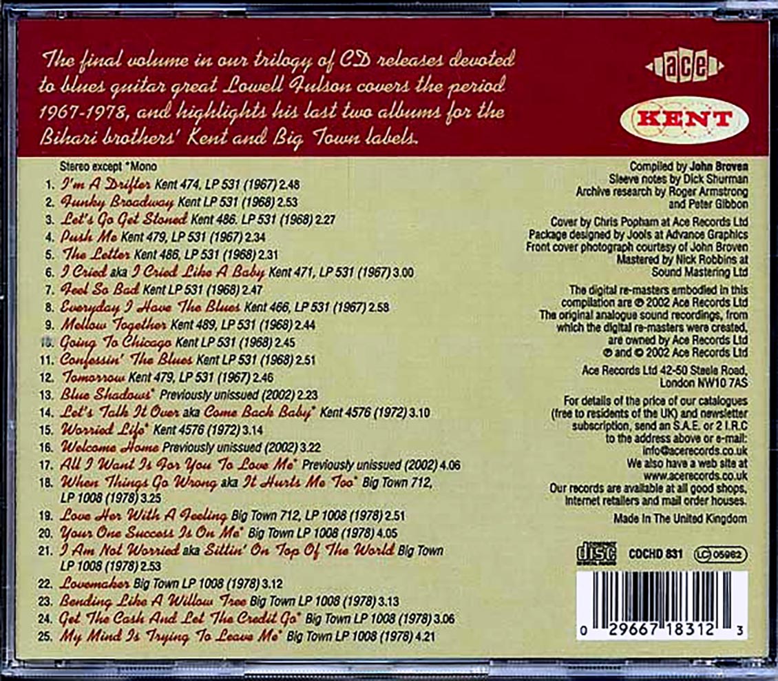 Lowell Fulson - The Final Kent Years (25 tracks) [New CD]