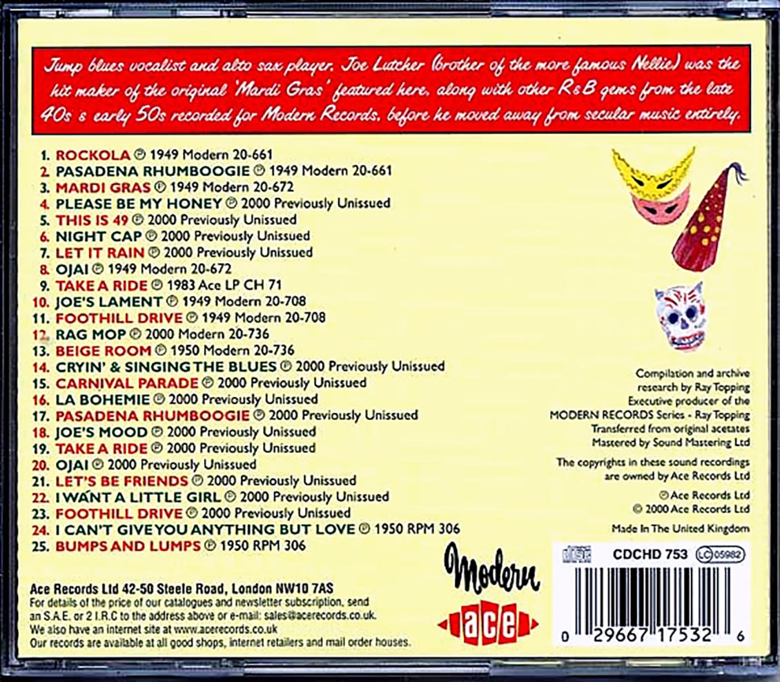 Joe Lutcher - Jumpin At The Mardi Gras: The Legendary Modern Recordings (25 tracks) [New CD]