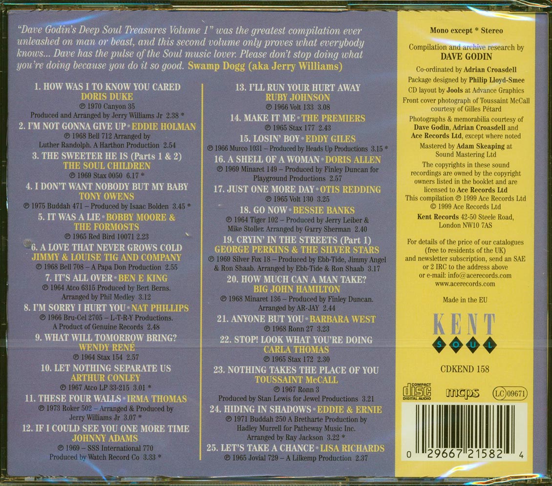 Various - Dave Godin's Deep Soul Treasures Taken From The Vaults Volume 2 (25 tracks) [New CD]