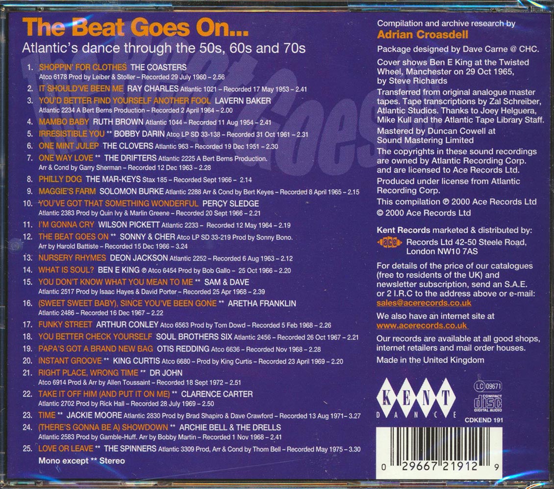 Various - The Beat Goes On: Atlantic's Dance Through The 50s, 60s And 70s (25 tracks) [New CD]